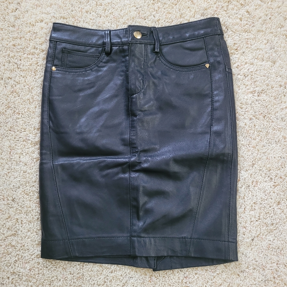 NWT Marc Ecko 100% Genuine Leather Black Pencil Skirt 1 Juniors Y2K Vintage